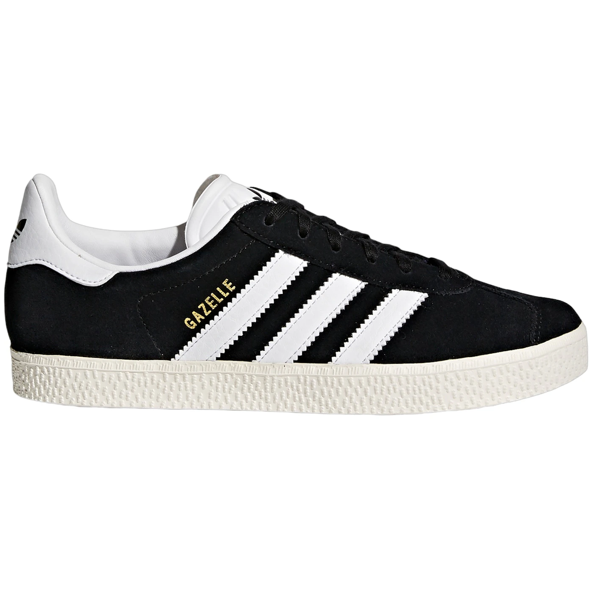 Adidas Gazelle Indoor Core Black Gold – svart mocka med vita ränder och guldaccenter