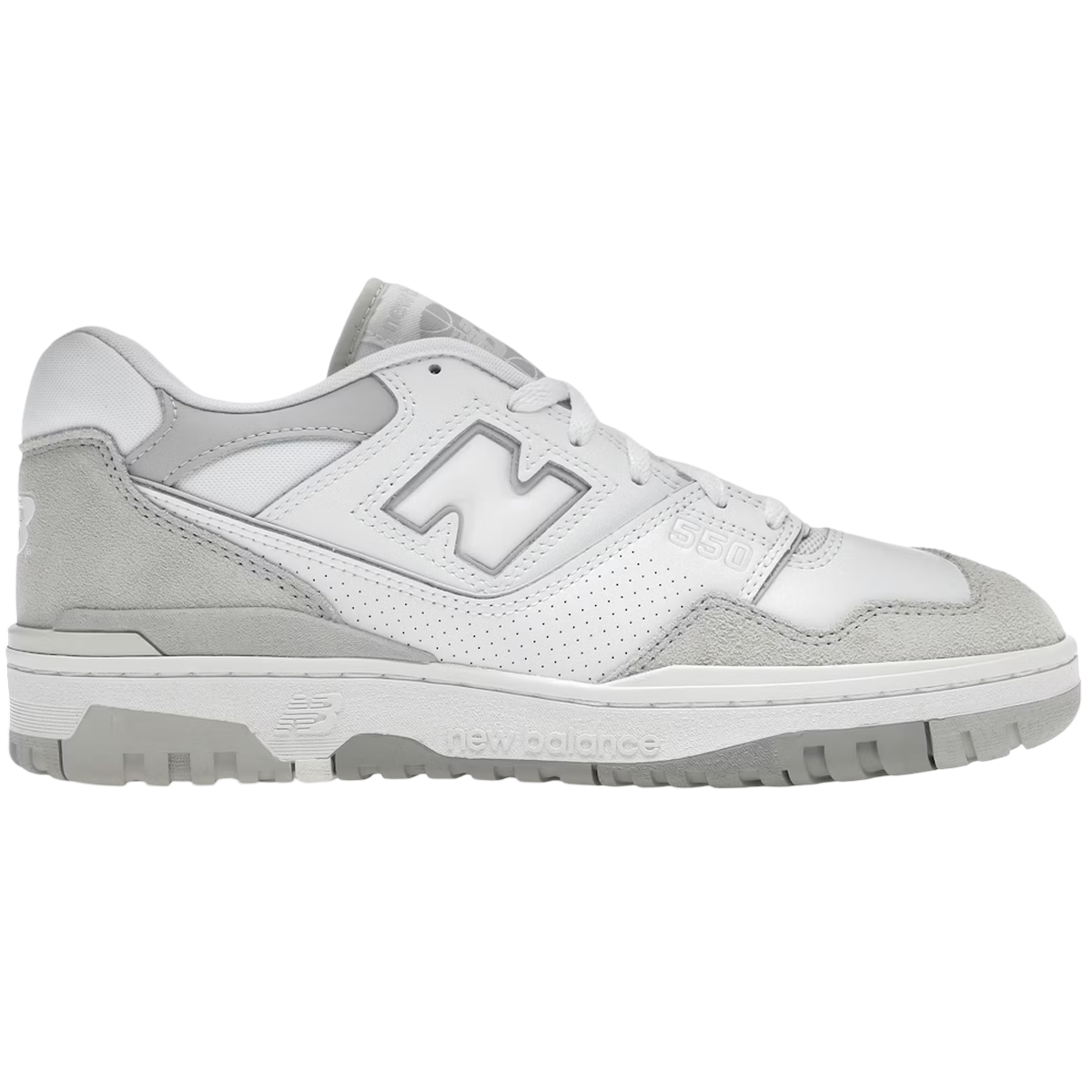 New Balance 550 White Summer Fog – court-sneaker i vitt med ljusgrå paneler