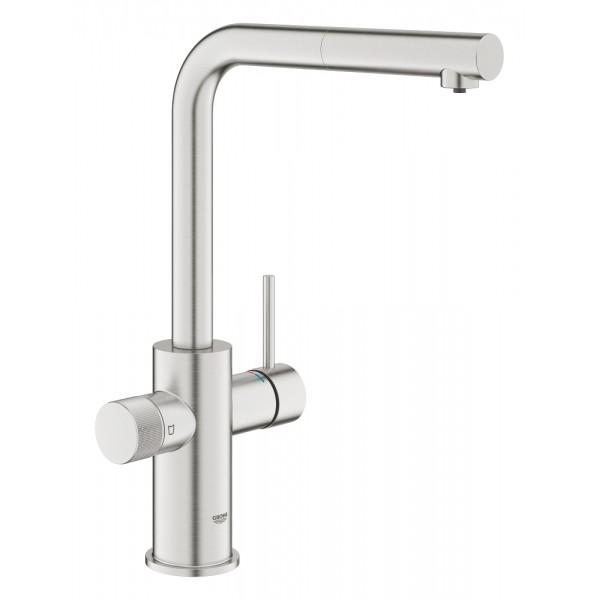 GROHE Blue Pure Minta L-pip utdragbar kran i supersteel-finish