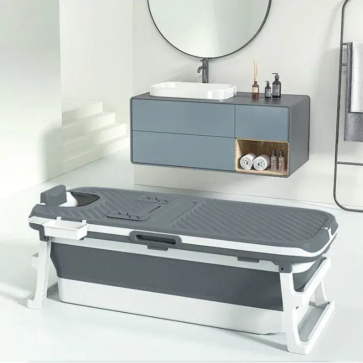 Vikbar badbalja 150 cm — grå (med lock, digital termometer & fotmassage) produktbilde