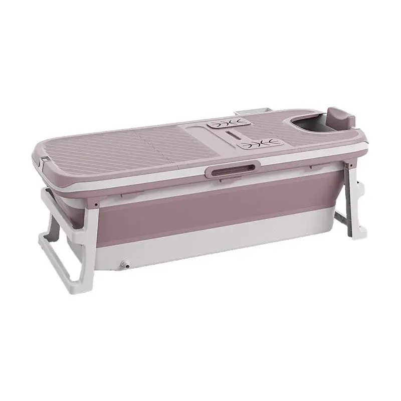 Vikbar badbalja XL 149 cm — rosa (med lock & fotmassage) produktbilde